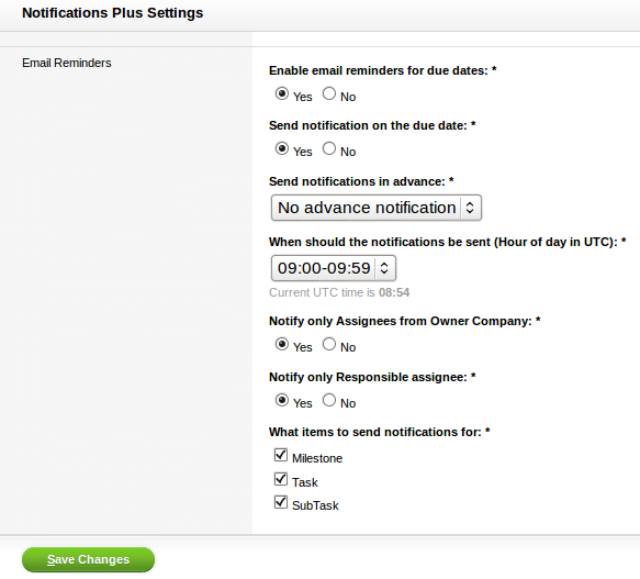 Notifications Email Reminders Settings