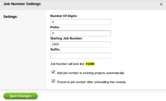 Job Number Generator - Settings