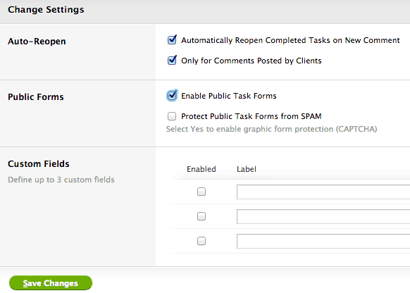 Task Settings - you must enable public task submission forms here, and then Create a new form