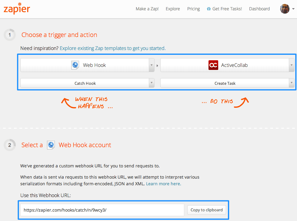 Setting up a Zap to bring data submitted to a form into activeCollab's new task